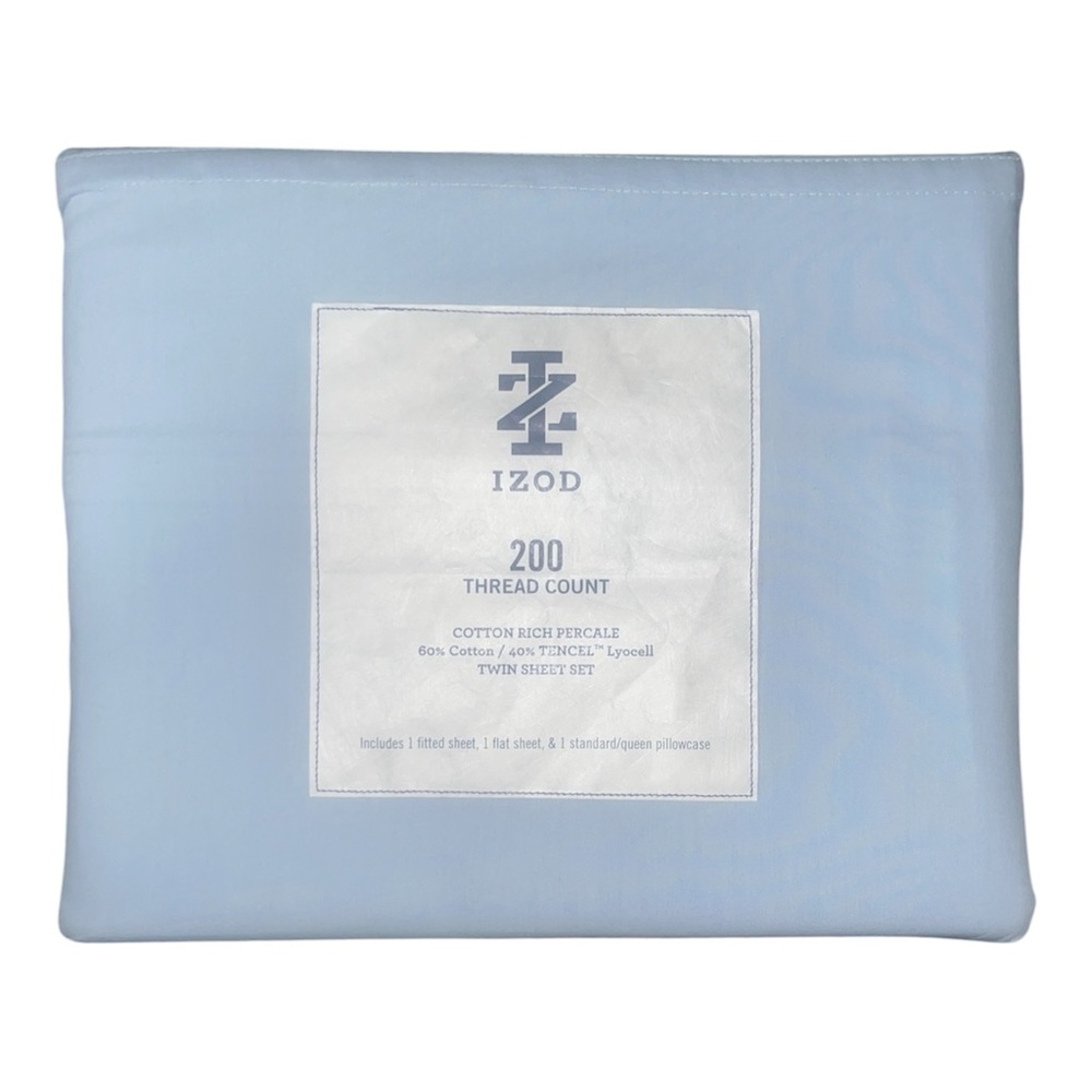 Izod Light Blue Twin Sheet Set - Soft Cotton Percale